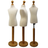 Children Kids Age 2-4 Years Tailors Dummy Mannequin, Cream Torso Bust with a Light Wood Round Base